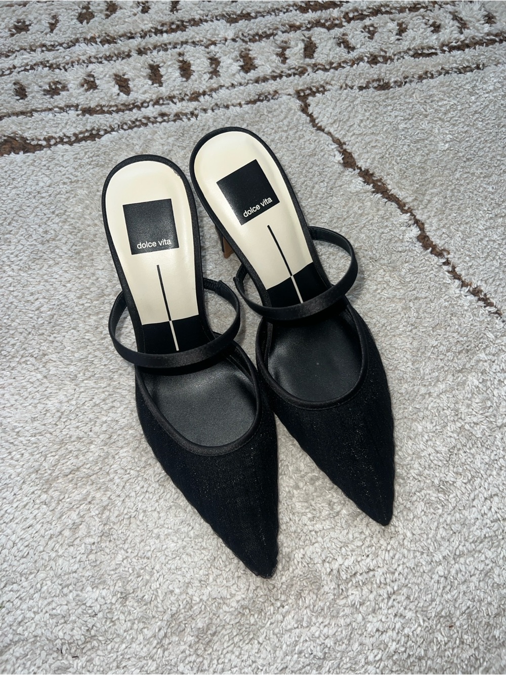 Dolce Vita Noreen Onyx Tulle Heels Black Sheer Pointed Toe Mules size 8